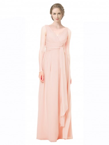 A-Line V-Neck Chiffon Long Wedding Party Dress Barrie