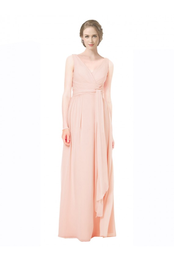 A-Line V-Neck Chiffon Long Wedding Party Dress Barrie