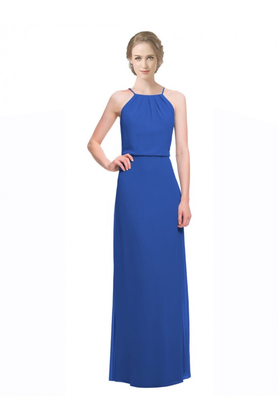 A-Line Spaghetti Straps Soft Chiffon Long Blue Bridesmaid Dress Barrie