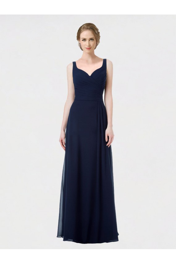 A-Line Sweetheart Lxue Chiffon Long Dark Navy Bridesmaid Dress Barrie