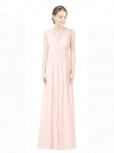 A-Line Jewel Soft Chiffon Long Bridesmaid Dress Barrie