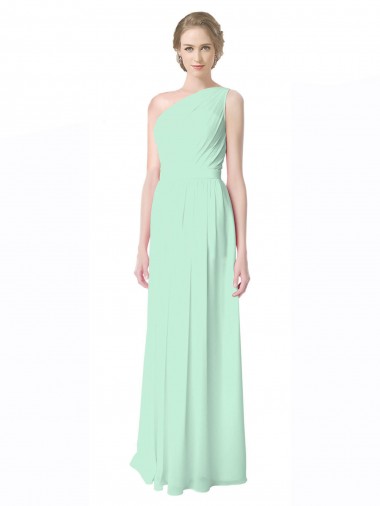 A-Line One Shoulder Soft Chiffon Long Mint Green Bridesmaid Dress Barrie