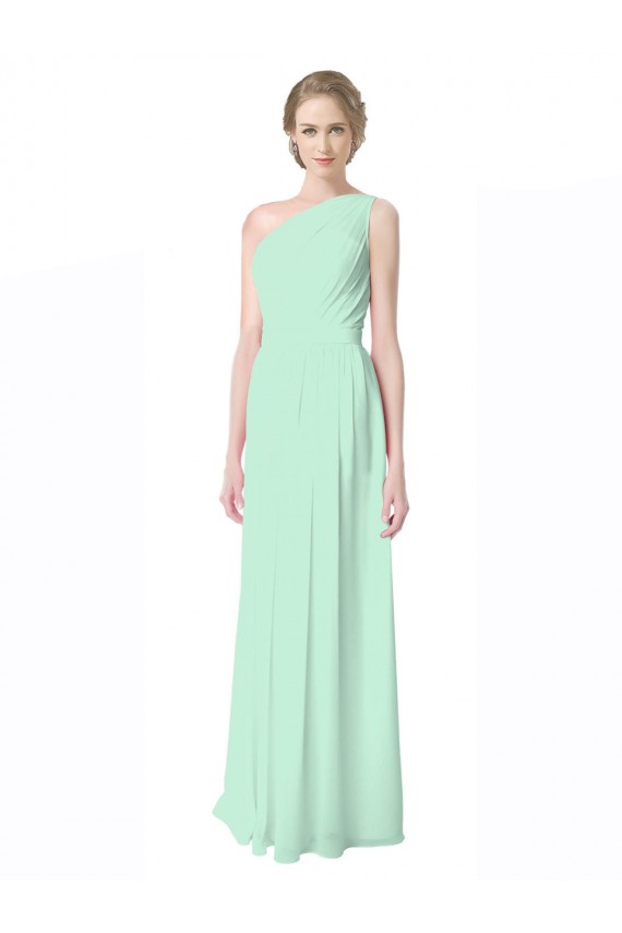 A-Line One Shoulder Soft Chiffon Long Mint Green Bridesmaid Dress Barrie