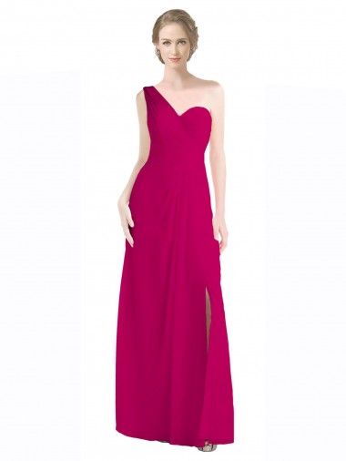 A-Line One Shoulder Soft Chiffon Long Red Bridesmaid Dress Barrie