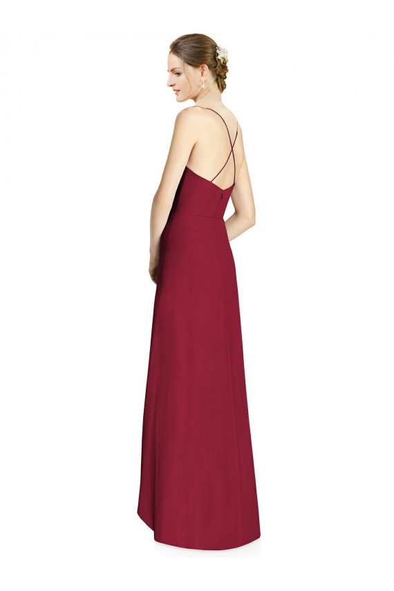 A-Line V-Neck Soft Chiffon Long Burgundy High Low Bridesmaid Dress Barrie