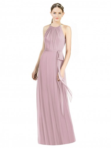 A-Line Halter Neck Soft Chiffon Long Primrose Bridesmaid Dress Barrie