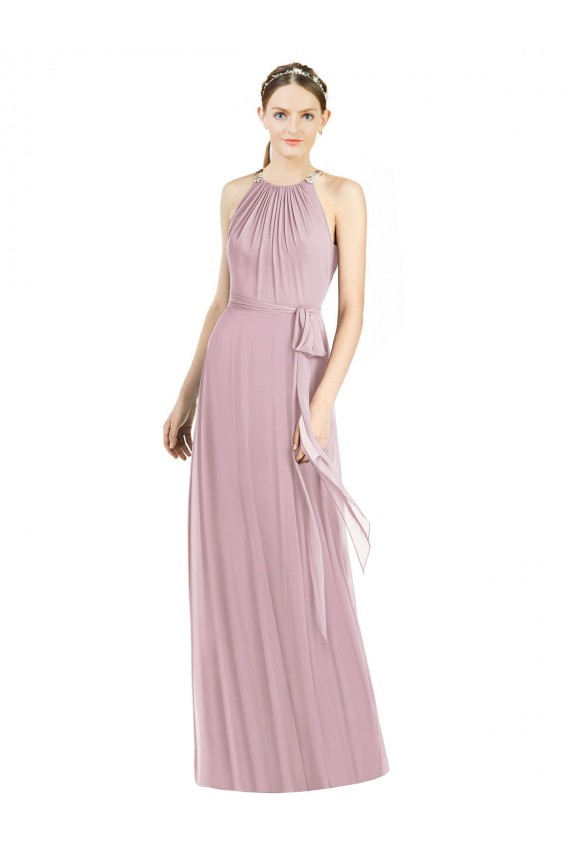 A-Line Halter Neck Soft Chiffon Long Primrose Bridesmaid Dress Barrie