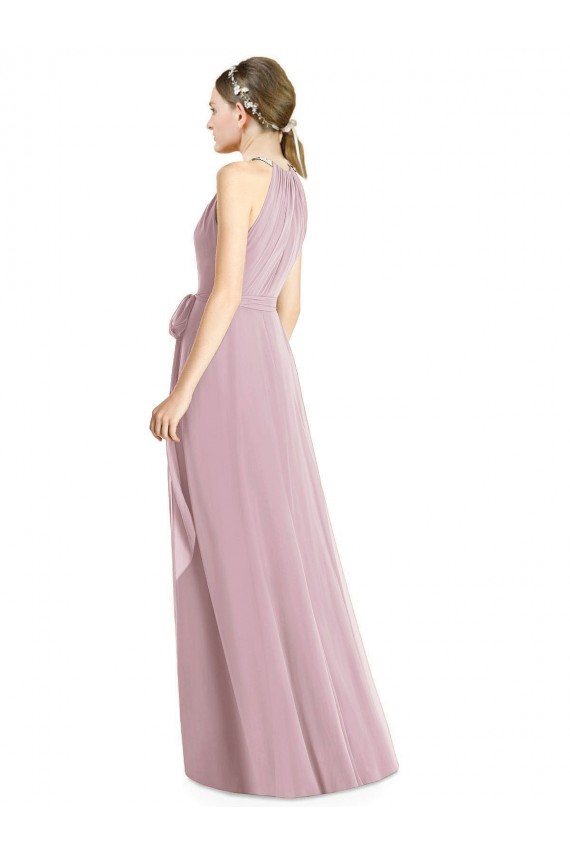 A-Line Halter Neck Soft Chiffon Long Primrose Bridesmaid Dress Barrie
