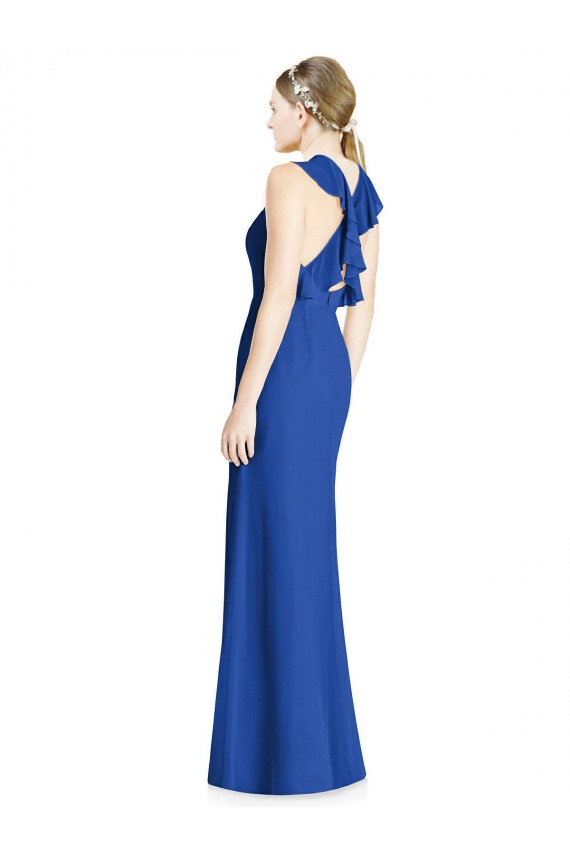 Trumpet High Neck Soft Chiffon Long Royal Blue Bridesmaid Dress Barrie