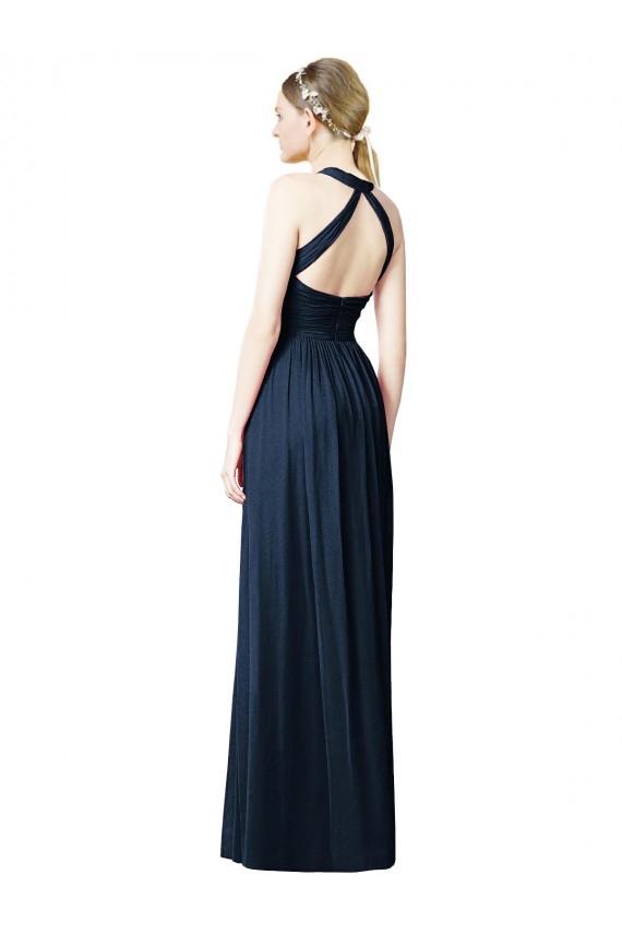 A-Line V-Neck Chiffon Long Dark Navy Bridesmaid Dresses Barrie