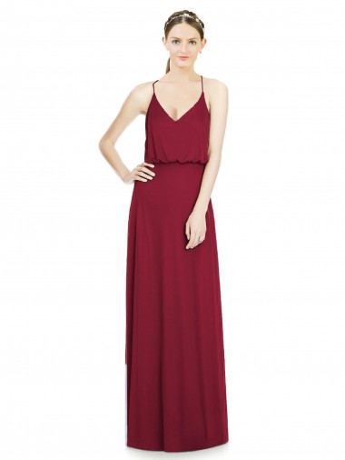 A-Line V-Neck Soft Chiffon Long Burgundy Evening Gowns / Bridesmaid Dress Barrie