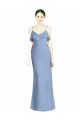 A-Line V-Neck Soft Chiffon Long Dusty Blue Bridesmaid Dresses Barrie
