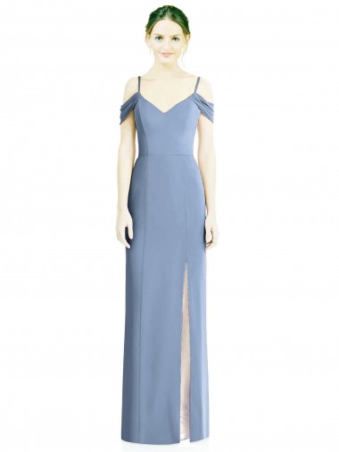 A-Line Jewel Soft Chiffon Long Dusty Blue Formal Evening Gown / Bridesmaid Dress Barrie