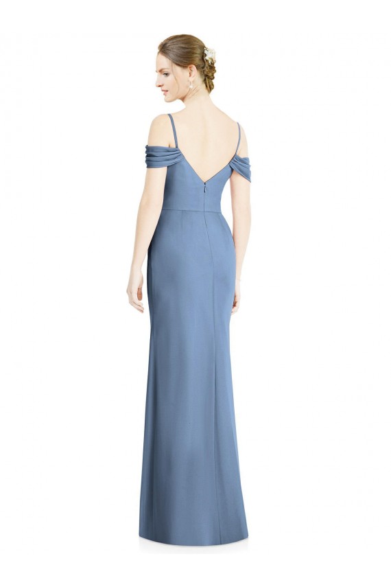A-Line Jewel Soft Chiffon Long Dusty Blue Formal Evening Gown / Bridesmaid Dress Barrie