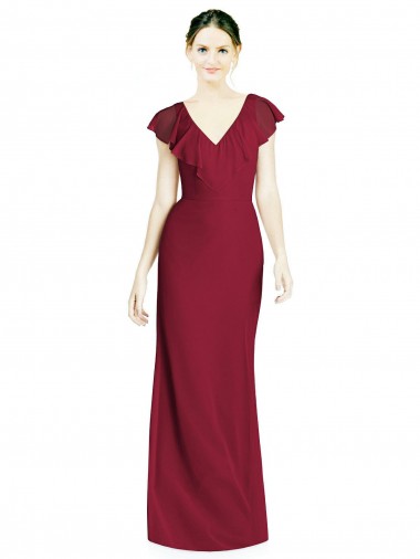 Trumpet V-Neck Soft Chiffon Long Burgundy Bridesmaid Dress Barrie