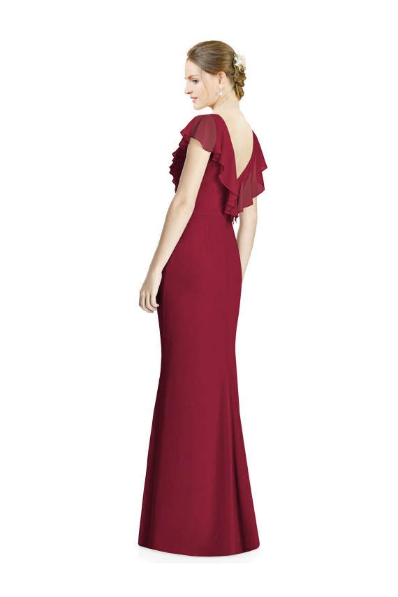 Trumpet V-Neck Soft Chiffon Long Burgundy Bridesmaid Dress Barrie