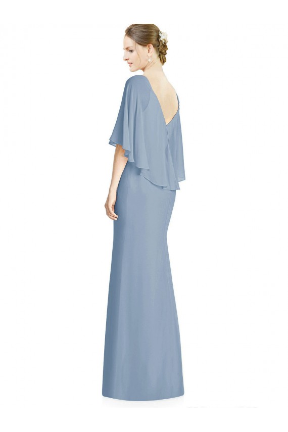 Trumpet V-Neck Soft Chiffon Long Dusty Blue Bridesmaid Dress Barrie