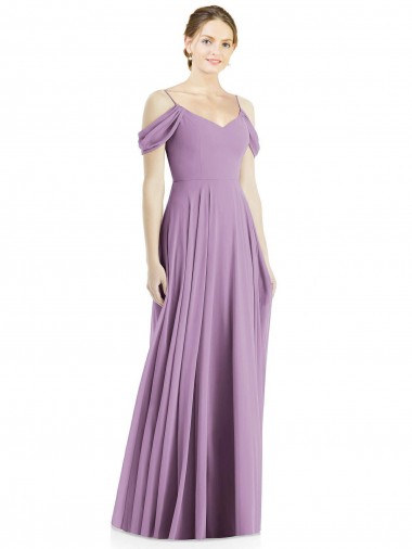 A-Line Spaghetti Straps Soft Chiffon Long Dark Lavender Semi Formal Evening Dress / Bridesmaid Dress Barrie