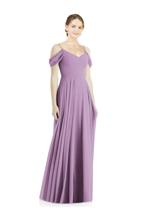 A-Line Spaghetti Straps Soft Chiffon Long Dark Lavender Semi Formal Evening Dress / Bridesmaid Dress Barrie