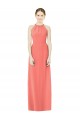 A-Line Halter Neck Soft Chiffon Long Coral Bridesmaid Dress Barrie