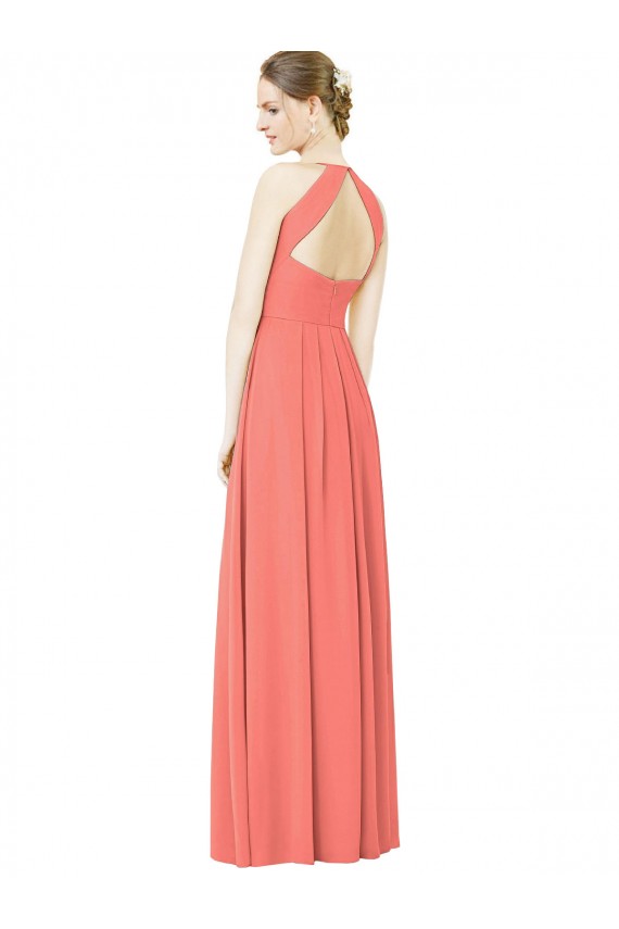 A-Line Halter Neck Soft Chiffon Long Coral Bridesmaid Dress Barrie