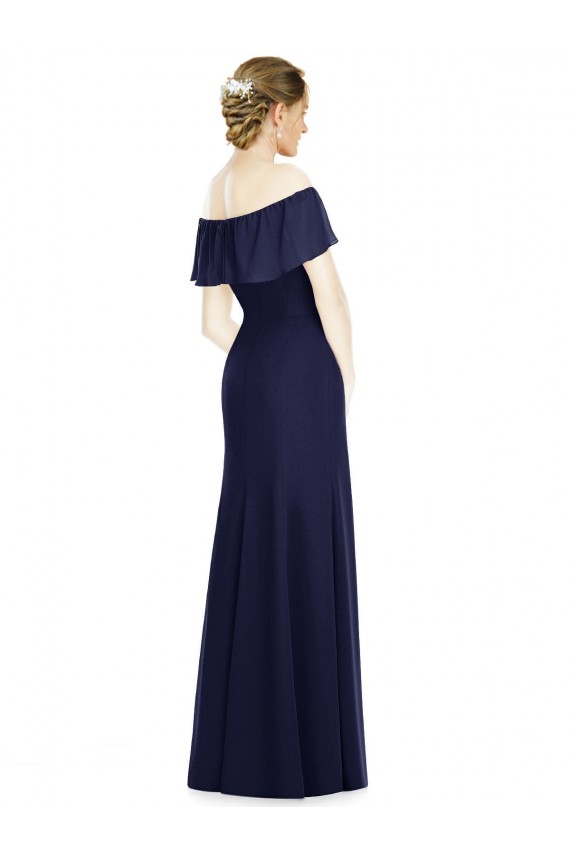 Trumpet Off the Shoulder Soft Chiffon Long Dark Navy Bridesmaid Dress Barrie