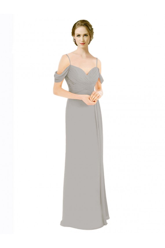 A-Line Sweetheart Soft Chiffon & Lace Long Silver Bridesmaid Dress Barrie