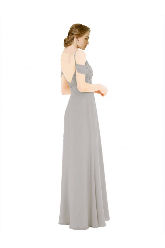 A-Line Sweetheart Soft Chiffon & Lace Long Silver Bridesmaid Dress Barrie