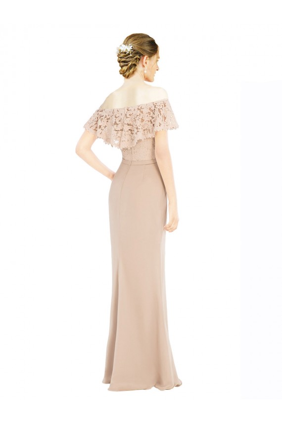 A-Line Off the Shoulder Soft Chiffon & Lace Long Champagne Prom Dress / Bridesmaid Dress Barrie