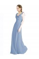 A-Line V-Neck Chiffon Long Floor Length Dusty Blue Bridesmaid Dress Barrie