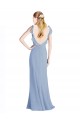 A-Line V-Neck Chiffon Long Floor Length Dusty Blue Bridesmaid Dress Barrie