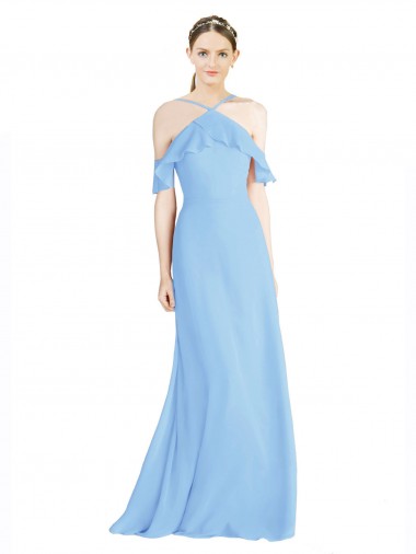 A-Line Halter Neck Soft Chiffon Long Periwinkle Formal Dress / Bridesmaid Dress Barrie