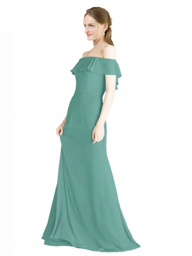 A-Line Off the Shoulder Soft Chiffon Long Icelandic Silver Bridesmaid Dress Barrie