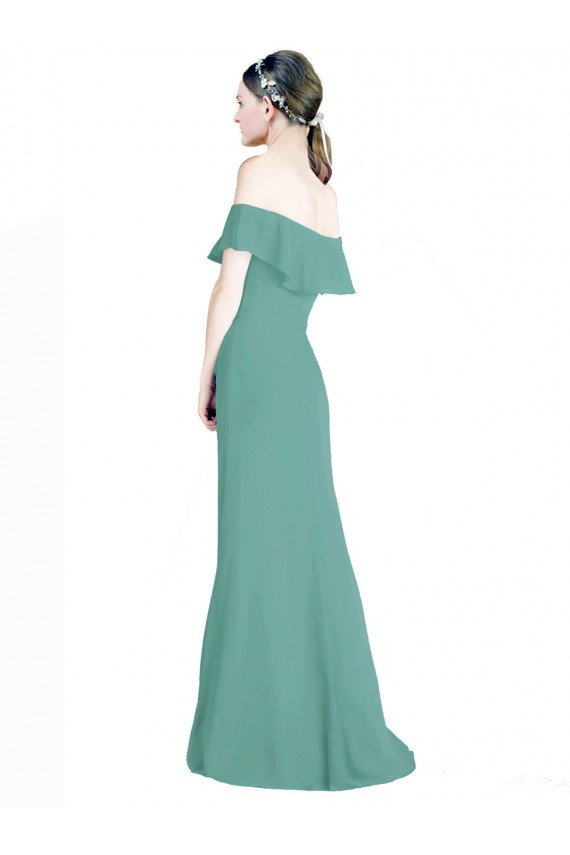 A-Line Off the Shoulder Soft Chiffon Long Icelandic Silver Bridesmaid Dress Barrie