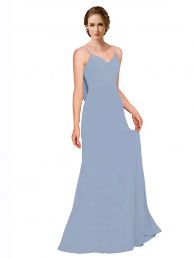 A-Line Sweetheart Chiffon Long Dusty Blue Bridesmaid Dress / Evening Dress Barrie