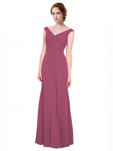 A-Line V-Neck Soft Chiffon Long Mauve Taupe Bridesmaid Dress Barrie