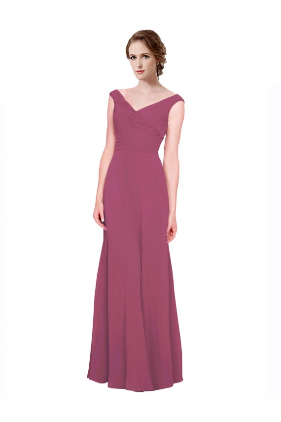A-Line V-Neck Soft Chiffon Long Mauve Taupe Bridesmaid Dress Barrie