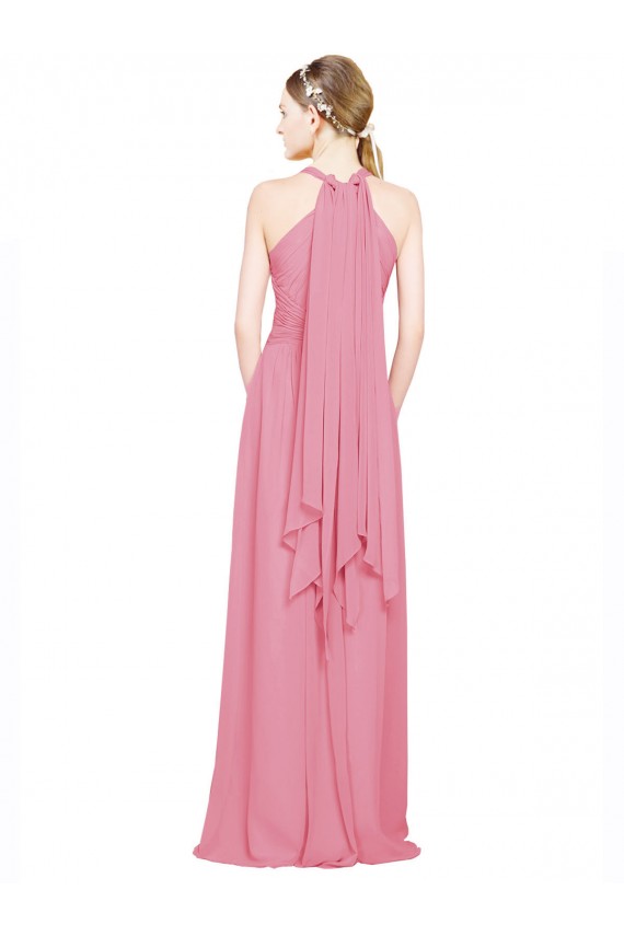 A-Line V-Neck Chiffon Long Skin Pink Bridesmaid Dress / Evening Dress Barrie