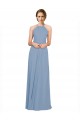 A-Line High Neck Chiffon Long Dusty Blue Bridesmaid Dress / Evening Dress Barrie