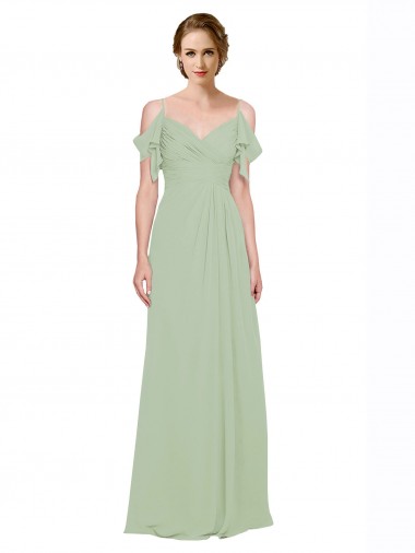 A-Line Sweetheart Lxue Chiffon Long Smoke Green Bridesmaid Dress Barrie