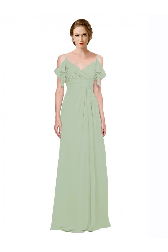 A-Line Sweetheart Lxue Chiffon Long Smoke Green Bridesmaid Dress Barrie