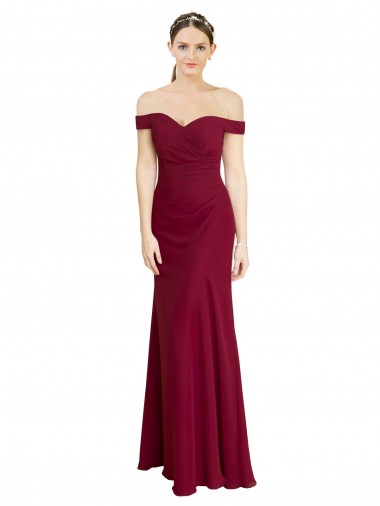 Mermaid Off the Shoulder Soft Chiffon Long Burgundy Black Tie Prom Dress / Bridesmaid Dress Barrie