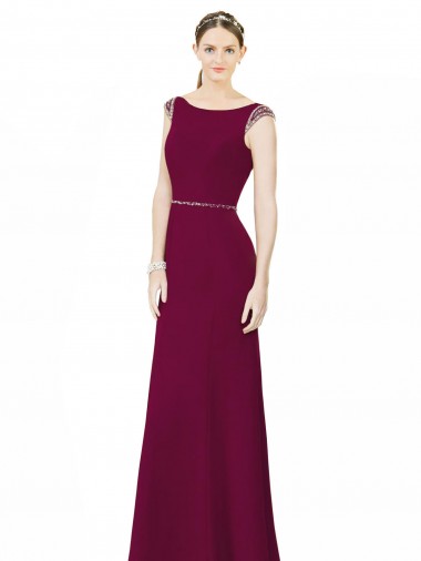 A-Line High Neck Soft Chiffon Long Burgundy Bridesmaid Dress Barrie
