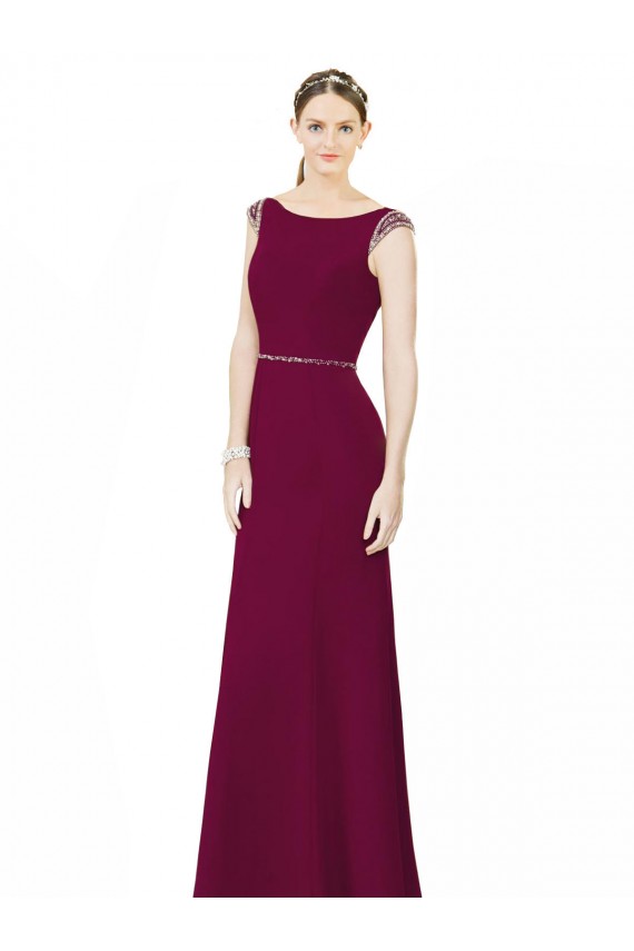 A-Line High Neck Soft Chiffon Long Burgundy Bridesmaid Dress Barrie