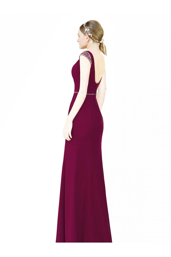 A-Line High Neck Soft Chiffon Long Burgundy Bridesmaid Dress Barrie