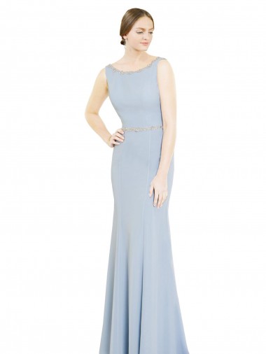 A-Line High Neck Soft Chiffon Long Light Sky Blue Bridesmaid Dress Barrie