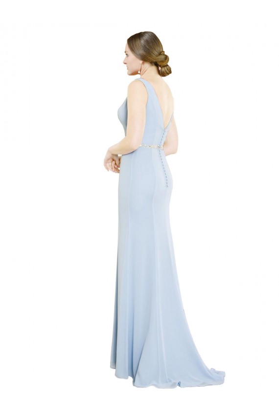 A-Line High Neck Soft Chiffon Long Light Sky Blue Bridesmaid Dress Barrie