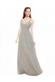 A-Line V-Neck Soft Chiffon Long Silver Bridesmaid Dress Barrie