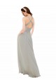 A-Line V-Neck Soft Chiffon Long Silver Bridesmaid Dress Barrie