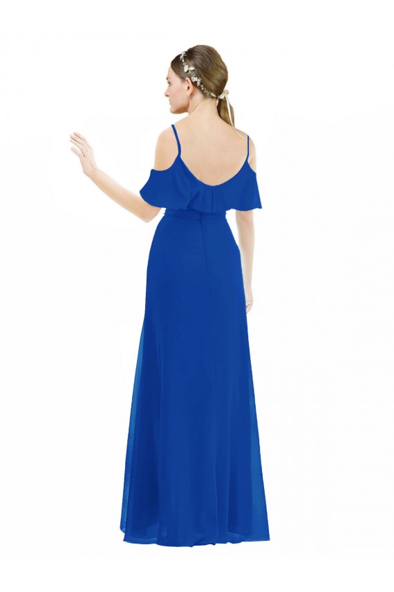 A-Line V-Neck Soft Chiffon Long Royal Blue High Low Bridesmaid Dress Barrie